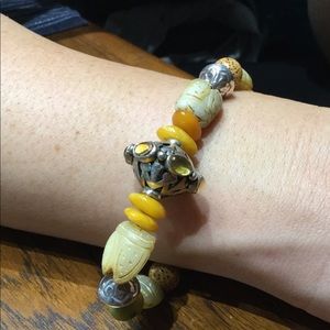Jade, Amber and Silver Bracelet